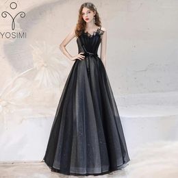 Casual Dresses YOSIMI-Women's Evening Party Long Dress Floor Length Sleeveless Black Mesh A-line Birthday For Women Summer 2024