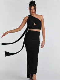 Work Dresses Apprabant Slim Fit Shirring Maxi Skirt Set Sleeveless Sexy Open Back Bandage Short Tank Top High Waist Wrapped Hip Skirts Suit