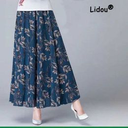 Skirts Fashionable Summer Silk Flower High Waist Large Swing Womens Wear New Classic Elegant Slim Leisure Full Set A-line SkiingL2405