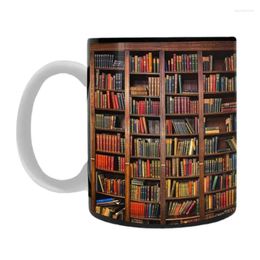 Mugs 3D Bookshelf Mug A Library Shelf Cup Ceramic Coffee Multi-Purpose Book Club 350ml Creative Space Design Bookish