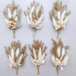 Decorative Flowers Mini Dried Flower Bouquet Set Of 6 Boho Wedding Boutonniere For Men Table Centrepieces Dry Pampas Grass Birthday Cake