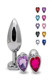 3 Size Heart Shaped Metal Anal Plug Butt Booty Crystal Jewelry Stainless Steel Anus Beads Expander Dilator G Spot Prostate Massage3168753