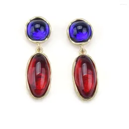 Dangle Earrings 2024 Fashion Top Quality Red Blue Resin Water Drop Women Vintage Golden Statement Metal Long Earring Jewelry
