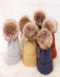 Women Winter Bonnet Soft Thick Fleece Lined Dual Layer Knitted Beanie with Faux Fur Pom Pom Hats Fashion Wild Outdoor Warm Caps7111499