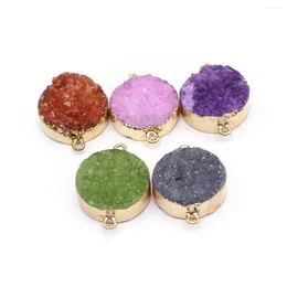 Charms 2PCS Natural Semi-Precious Stones In Random Colour Round With Gold Rim Pendant For DIY Jewellery Making Handmade Bracelet Necklace