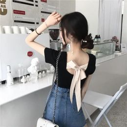 Women's T Shirts Woman TShirts Sexy Slim-Fit Knitted Short-Sleeved T-shirt Bottoming Top Crop Mujer Camisetas