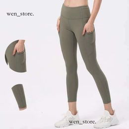 Lululemo Leggings Top Quality 24Ss LL Yoga Pocket Leggings Fast And Free High Waist Capris Seamless Align Running Wave Point Pants 361