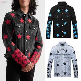 Men's Jackets Biker Denim Jacket Man Leather Patches Applique Stretch Slim Fit Jean Wear9uxe