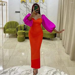Casual Dresses Fashion Women Elegant Long Sleeves Mix Colour Maxi Dress Party Gowns