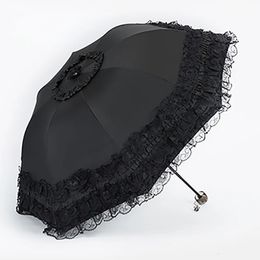 Lace Sun Umbrella AntiUV Protection Thickened Black Glue Rain Dual Use Sunshade Portable Princess Female Parasol 240430