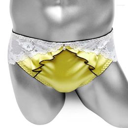 Underpants Ruffles Sissy Panties Satin Briefs Mens Underwear Sexy Lingerie See Through Back Lace Bikini Gay Exotic