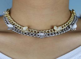 iced out bling cz Miami cuban link chain Butterfly charm choker necklace hip hop women jewelry9082901