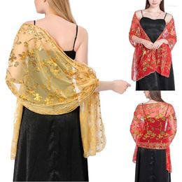 Scarves Women Shawl Hijab Embroidered Evening Dress Wedding Shawls Hollow Out Sheer Party Elegant Glitter Long Scarf
