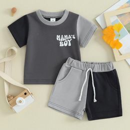 Clothing Sets Toddler Baby Boy Girls Summer Clothes Letter Print Contrast Color Short Sleeve T Shirt Elastic Waist Shorts Outfit