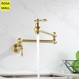 Pot Filler Tap Wall Mounted Foldable Brushed Gold Kitchen Faucet Single Cold Sink Tap Chrome Brass Kitchen Sink Faucet 240508