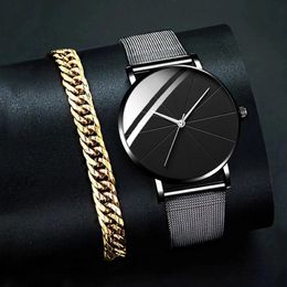 Wristwatches Fashion Men Watches Stainless Steel Mesh Band Watch Man Luxury Quartz WristWatch Gold Bracelet Business Casual Simple Cloc 259K