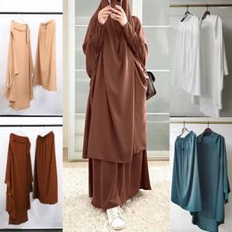 Ethnic Clothing 2 Piece Hooded Muslim Women Hijab Dress Prayer Garment Full Cover Abaya Long Khimar Ramadan Skirt Sets Islamic Burqa Arabic