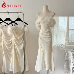 Casual Dresses 2024 Vintage Luxury White Feather Slash Neck Slim Evening Dress Women Sleeveless Sexy Bandage Wedding Formal Occasion