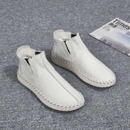 Casual Shoes Autumn Winter Genuine Leather For Men High-top Moccasins Slip-on Boots Soft Walking