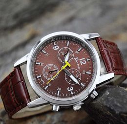 Luxury Men039s Geneva PU watch Fashion Roman Business Quartz Clock Military Casual Dress Wristwatches Cool watches7857906