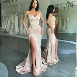 Champagne Mermaid Prom Dresses V-Neck Evening Dress Side Split Elengant Party Gown Fashions Outfits Vestidos De Fiesta robe de soiree Custom Made 0509