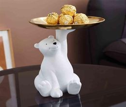NEW White Bear Statue Storage Creative Tray Nordic Home Decor Living Room Table Decoration Snacks Storage Tray Decoration Crafts H4451271