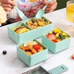 Dinnerware 1400 ML Bento Lunch Box 3-Compartments Sealed Avoid Mixing Meal Microwave With Sauce Containers And Cutlery