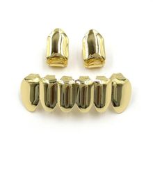 Hip Hop Gold Plated Mouth Grillz Set 2pcs Single Top 6 Teeth Bottom Grill Set Whole286h8588220