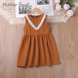 Girl Dresses Humor Bear Summer Dress Outfits Textured Lace Edge Panel Sleeveless Back Zipper Vintage Elegance Children Clothing