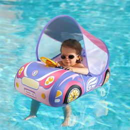 Kids Car Swimming Seat Float Ring Inflatable Infant Floating For Summer Swim Boat Circle Bathing Water Toy with Canopy 240508