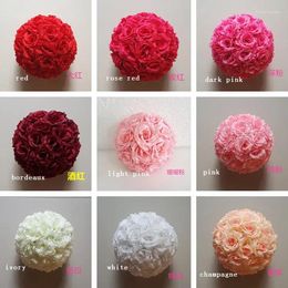 Decorative Flowers 5pcs/lot 10"(25cm) Wedding Party Shopping Mall Shop Decor Hanging Encryption Flower Ball Centrepieces Rose Kissing