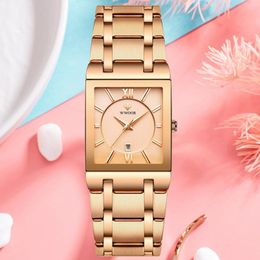 Wristwatches Luxury Rose Gold Women Watches 2022 Fashion Designer Ladies Dress Wristwatch Female Square Bracelet Clock Montre FemmeWris 229u