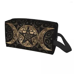 Cosmetic Bags Triple Moon Goddess Pentagram Toiletry Bag For Women Pagan Wiccan Makeup Organizer Ladies Beauty Storage Dopp Kit Box