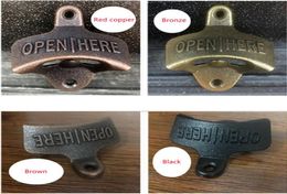 Wall Opener Hanging Hook Beer Bottle Openers Mount Copper Cap RUSTIC CAST IRON CAFE BAR WALL OPEN HERE Metal Retro6020407