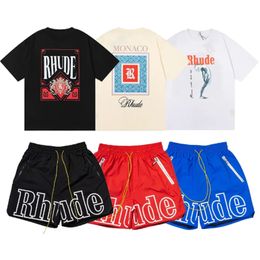 T Shirt Mens Rhude Shorts Tracksuits Designer Printing Letter Black White Grey Rainbow Color Summer Fashion Cotton Cord Top Short Sleeve S-XL