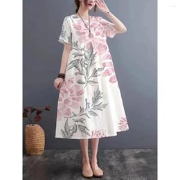 Party Dresses Summer Fashion Imitation Linen Fabric Casual Dress Light Breathable Comfortable Print Craft Round Neck Short-Sleeved