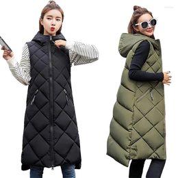 Women's Vests 2024 Fashion Sleeveless Vest Long Down Jacket Solid Korea Hooded Padded Loose Female Ladies Casual Winter Waistcoat