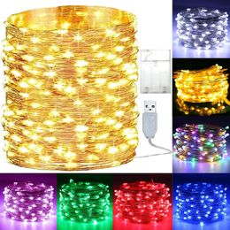 5M 10M Waterproof USB Battery LED Lights String Copper Wire Fairy Garland Light Lamp Christmas Wedding Party Holiday Lighting 240508