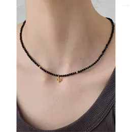 Pendant Necklaces Black Artificial Crystal Pearl Necklace For Niche Design Cross Women Beaded Chain Jewellery Gift INS