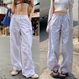 lul women American drawstring high waist Parachute pants New Spicy Girl Loose Straight Tube Leisure wide leg cargo Fitness and yoga pants