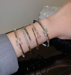 Fashion simple personality Bangle diamond nail open bracelet Women luxury jewelry1857968