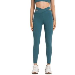 Women's Leggings Hollow Out Cross Waist Workout Sport Leggings Women V Crossover High Waisted Back Pocket Tight Gym Athletic Pants Y240508