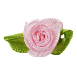 Decorative Flowers 100pcs Mini Satin Ribbon Rose Flower Leaf Wedding Decor Appliques Sewing DIY Main Color:Pink