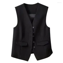 Women's Vests Women Fashion Front Button Fitted Waistcoat Vintage Sleeveless Welt Pockets Female Outerwear Chic Vest Tops Undershirt Top