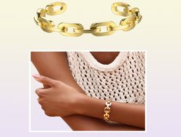 Enfashion Pure Form Medium Link Chain Cuff Bracelets Bangles For Women Gold Color Fashion Jewelry Jewellery Pulseiras BF182033 V6340802