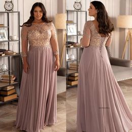 Charming Beaded Lace Plus Size Prom Dresses Sheer Bateau Neck A Line Long Sleeves Evening Gowns Floor Length Chiffon Formal Dress 0509