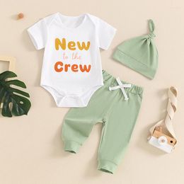 Clothing Sets Born Boys And Girls Outfit Letter Print Short Sleeve Romper Elastic Waist Pants Hat Baby Summer 3 Piece Set