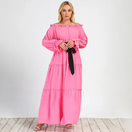 Plus Size Dresses Elegant Lady Maxi Party Dress For Woman Women Clothing Pink Flared Sleeves Off Shoulder Prom Big Swing Curve