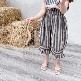 Trousers Girls Pants 2024 Korean Style Summer Loose Striped Casual Catch Selvedge Cropped Fashion Children