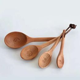 Style 4st/set Wood Zakka Beech Spoons Set Kitchen Cook Tea Measuring Spoon Wood Baking Tool En